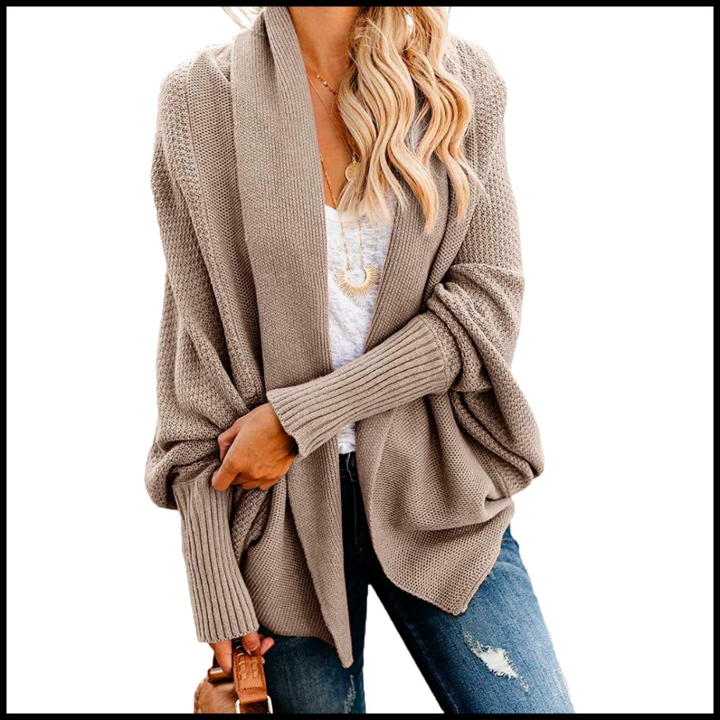 Oversized Chunky Knit Cardigan Sweater Batwing Sleeve Slouchy Wrap Coat